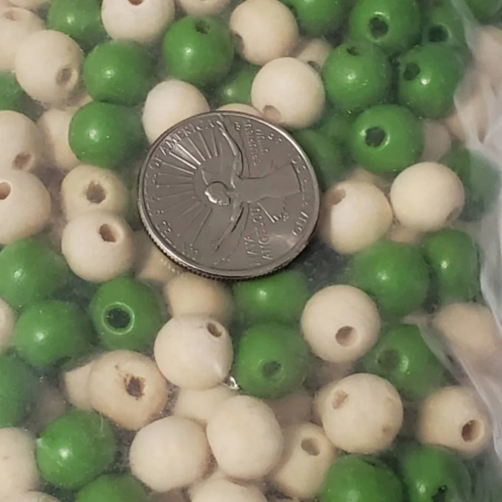 For The Love Of Beading Kits Green and Cream Wooden Beads Size 10mm